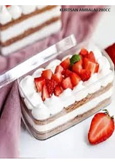 Kristal Mika Şeffaf Dikdörtgen Tatlı Ve Tiramisu Kabı-kapaklı 280cc 10 Adet Diğer
