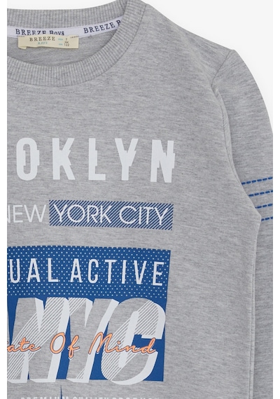 Breeze Erkek Çocuk Sweatshirt Yazı Baskılı 7-12 Yaş, Açık Gri Melanj Gri