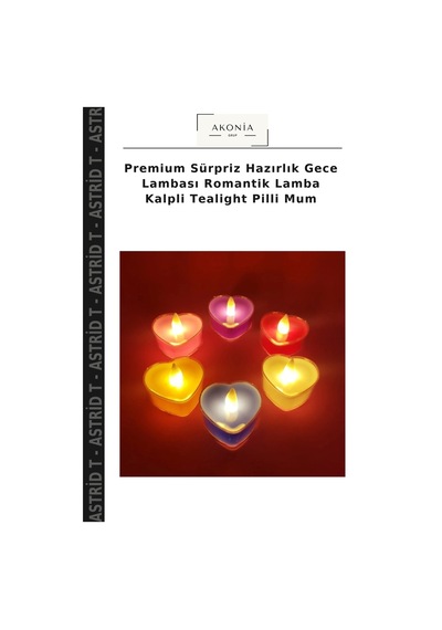 Premium Sürpriz Hazırlık Gece Lambası Romantik Lamba Kalpli Tealight Pilli Mum Çok Renkli
