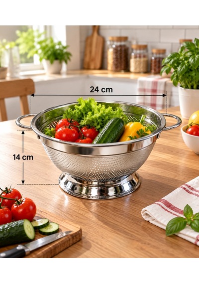 Paslanmaz Çelik Ayaklı Süzgeç 24 Cm - Orta Boy Mutfak Süzgeci Renkli