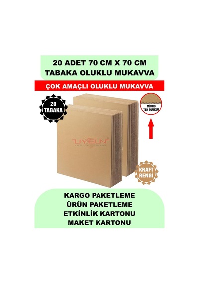 20 Adet 70cm X 70cm Baskısız Tabaka Oluklu Mukavva, Çocuk Etkinlik Kartonu, Maket Kartonu, Kargo Kartonu