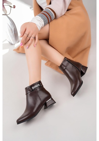 Nesilshoes Nesil Shoes Özma 711 Kahve Topuklu Kışlık Kadın Bot