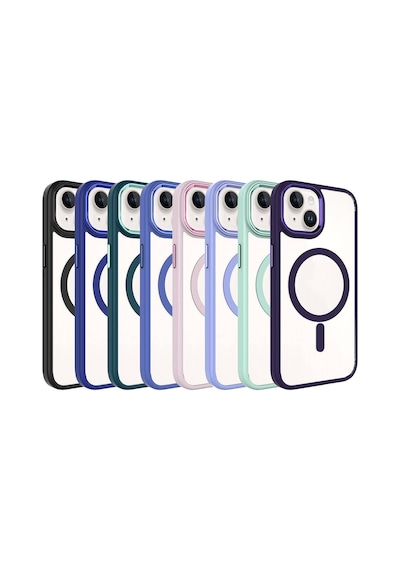 Apple Uyumlu iPhone 15 Plus Kılıf Wireless Şarj Özellikli Zore Krom M-safe Silikon Kapak Lila