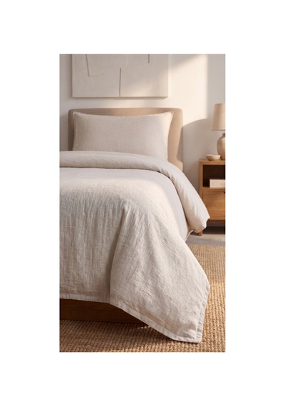 %100 Pamuk Keten Tek Kişilik Nevresim Takımı Lastikli Çarşaflı 160x200 Cm Taş - 904795714 Taş