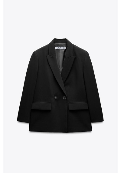 Açelyaokcu Premium Kybele Oversize Kruvaze Dokuma Ceket Siyah