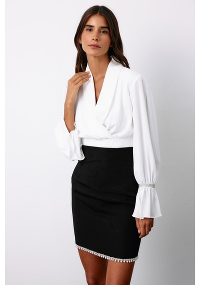 Sateen Aksesuar Detaylı Bluz - Ekru-135128 Ekru