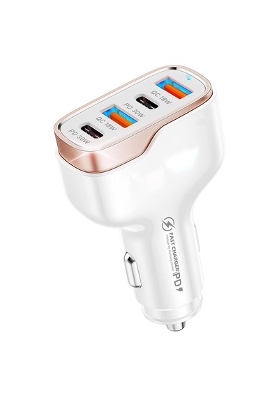 Mt36 4 Portlu Type-c Usb Araç Hızlı Şarj Çakmaklık Adaptörü Toplamda 96w Şarj Gücü Qc 3.0 18w Pd 30w Turbo Şarj Desteklemez Beyaz