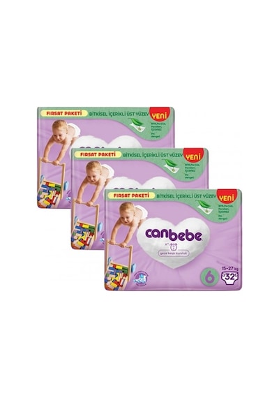 Canbebe Bebek Bezi Fırsat Paketi 6 Beden Xl 15-27 Kg 32 Li X 3 PKT.CANBEBE.066 3'lü