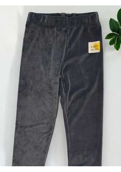 Zekids Kız Çocuk Bel Lastikli Parlak Kadife Tayt Pantolon-14343 Füme
