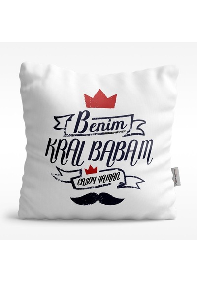 Kişiye Özel Benim Kral Babam Tasarımlı Beyaz Saten Yastık - 1