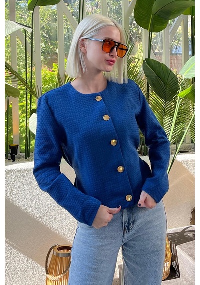Madmext Saks Kemerli Ve Dokulu Kadın Ceket Mg2209 Saks