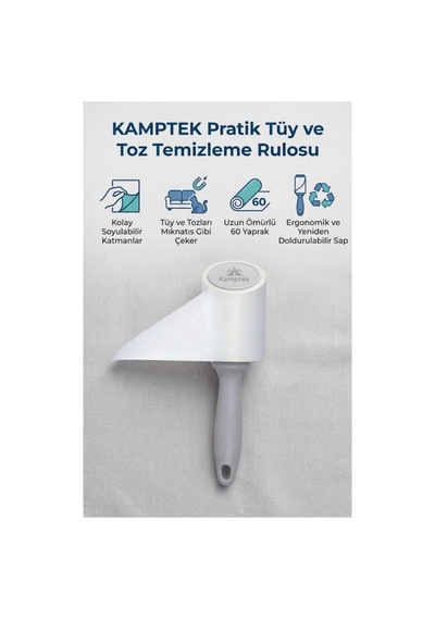 Kamptek Patili Kedi Köpek Tüy Toplama Rulosu - Yüksek Yapışkanlı Evcil Hayvan Tüy Temizleyici Roller + Kolay Soyulabilir Yapraklar 120 Yaprak 2 Adet