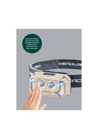 Şarjlı Wave Sensörlü Led Kafa Feneri Outdoor Kullanım Yeni Nesil Siyah