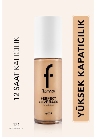Flormar Perfect Coverage Yoğun Kapatıcı Su Bazlı Fondöten (Nötr Alt Ton) -121 Golden Natural -8682536058322