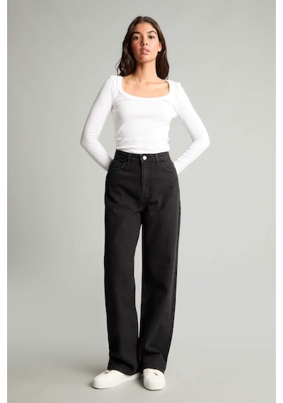 Defacto 90s Wide Leg Yüksek Bel Uzun Jean Pantolon E9125AX25AUNM40 Siyah