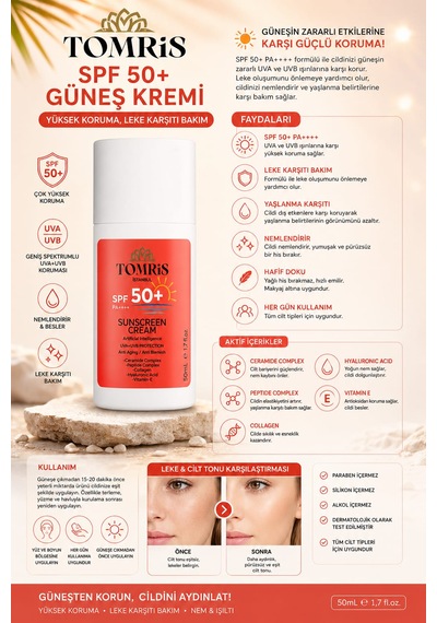Tomris Spf Sunscreen Spf 50+ Pa++++ Uva Ve Uvb Güneş Kremi