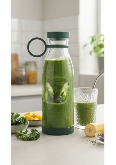 Taşınabilir Şarjlı Blender 420 Ml 40w Usb Şarjlı Smoothie Ve Meyve Suyu Blenderi Yeşil