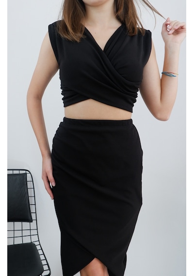 Mois Atelier Siyah Etek Crop İkili Takım, Tasarım, Hediye, Büyük Beden Siyah