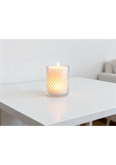 Paşacam Kristal Desenli Mini Vazo 10cm Genişlik X 10cm Uzunluk Mumluk Beyaz
