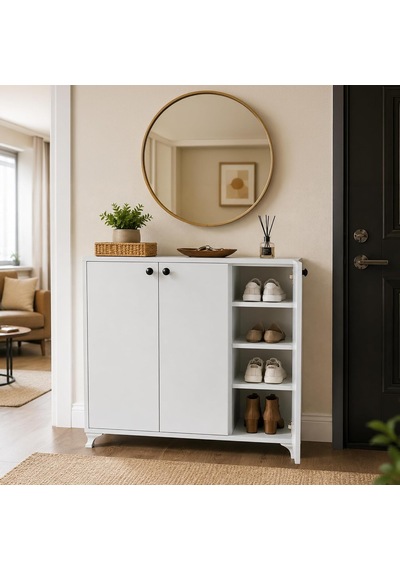 Ahşap 3 Kapaklı Ayakkabılık Ve Çok Amaçlı Dolap, 4 Raflı Kapaklı Depolama Ünitesi, Antre Koridor Balkon Mutfak Diğer Ahşap 3 Kapaklı Ayakkabılık Ve Çok Amaçlı Dolap, 4 Raflı Kapaklı Depolama Ünitesi, Antre Koridor Balkon Mutfak Diğer