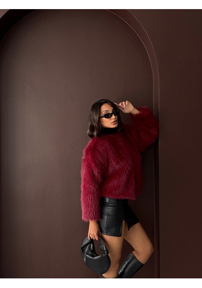 Verymoda Kürk Detaylı Kısa Ceket Bordo