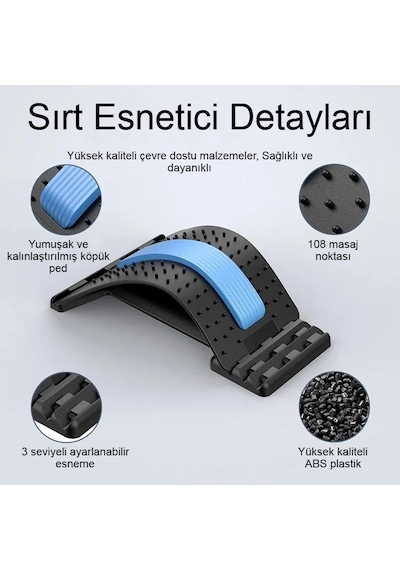 Ayarlanabilir Bel Masaj Ve Destek Cihazı Ergonomik Ve Çok Fonksiyonlu Siyah - Mavi