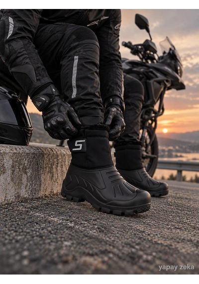 Moda Onn Hafif Eva Kauçuk Kışlık Motorcu Botu Soğuğa Ve Yağmura Karşı Korumalı Siyah