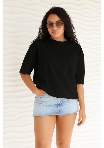 Benroma Düz Oversize Unisex Tişört Ycb5 SIYAH