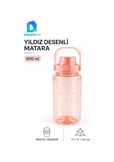 Yıldız Desenli Matara 900 Ml Taşıma Kulplu Kapaklı Su Şişesi Cok Renkli