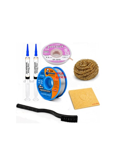 Lehim Seti 0,8 Mm 40 Gr Lehim Teli 2 Li Flux Cp-2015 Lehim Emme Teli Fırça Ve Havya Ucu Temizleme Set St349