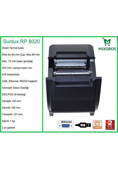 Sunlux Rp8020 Termal Adisyon Fiş Rulosu Yazıcısı