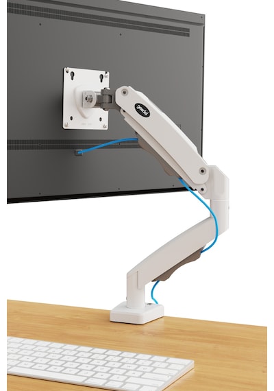 17-32 İnç Amortisörlü Monitör Kolu Tam Hareketli Vesa Uyumlu Masa Kelepçeli Monitör Standı 2-9 Kg - Beyaz