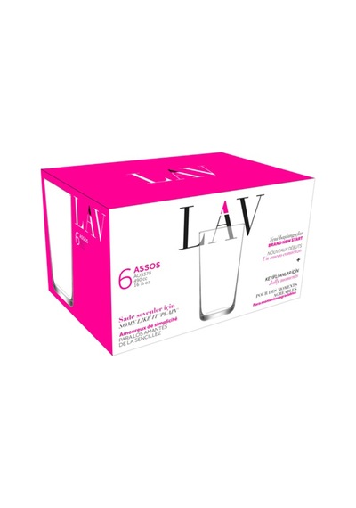 Lav Assos Cam Meşrubat Bardağı 6'lı 490 ml (Su/Kokteyl/Soğuk Kahve/Smoothie /Milkshake Bardağı )
