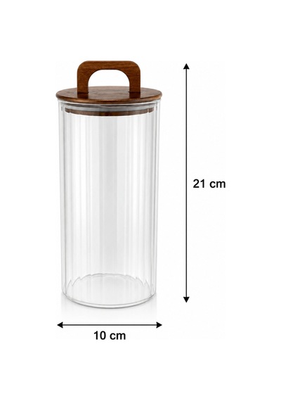 Aria- 3'lü Borosilikat Bambu Kapaklı Kavanoz 1300 Ml Çizgili Kahverengi