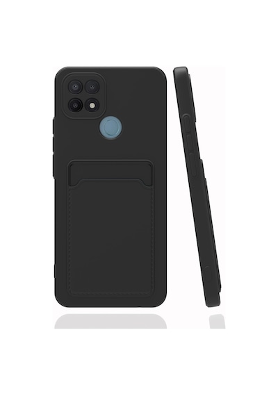 Fibaks Oppo A15/a15s Uyumlu Kılıf Kamera Korumalı Kartlıklı Cüzdanlı Kırmızı Tuşlu Siyah Silikon Kapak
