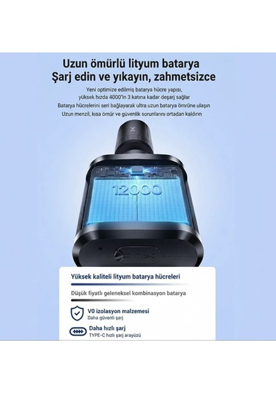 Şarjlı 60 Bar Basınçlı Araba Yıkama Temizleme Makinası Köpüklü Araba Yıkama 15 Metre Hortum Çantalı