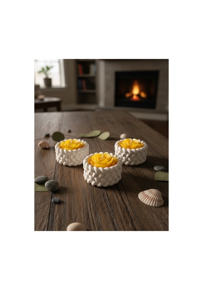 Tealight Örgü Desenli Hediyelik Mumluk Kına Söz Nişan Hediyelik Beyaz