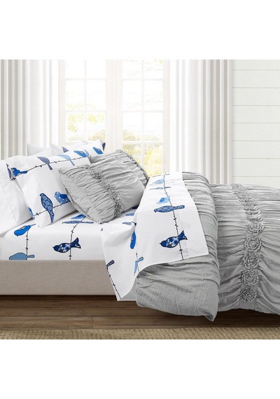 Rowley Birds Yumuşak Çarşaf 6 Parça Set, Kraliçe, Lacivert Çok Renkli