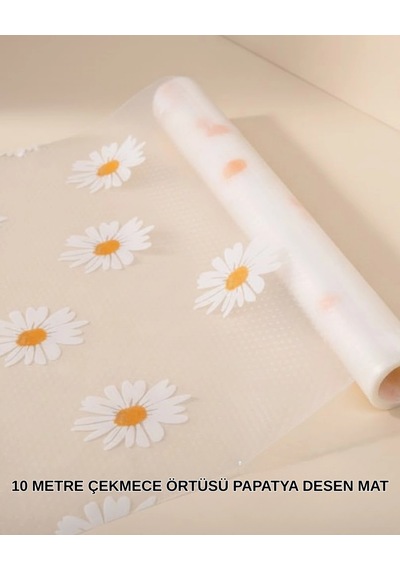 10 Metre Papatya Desenli Kolay Temizlenebilir Çekmece Matı Açık Gri
