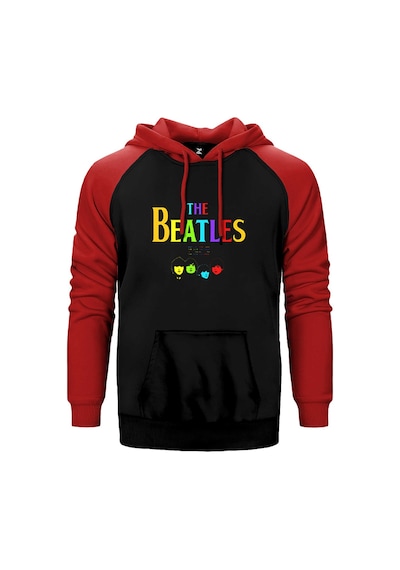 The Beatles Rainbow Kırmızı Renk Reglan Kol Kapşonlu Sweatshirt Kırmızı