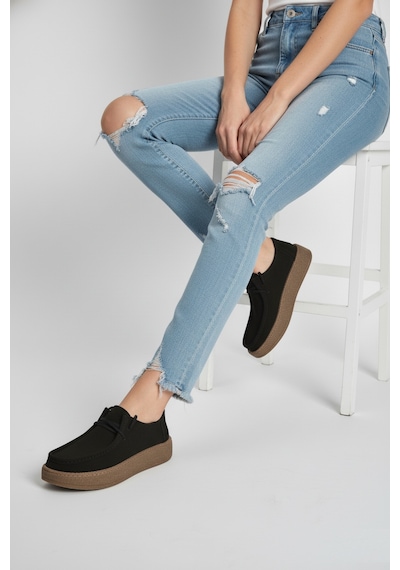 Fox Shoes V944092701 Siyah Hakiki Deri Nubuk Günlük Ayakkabı Siyah