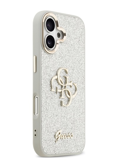Apple Uyumlu iPhone 17 Kılıf Lisanslı 4g Büyük Metal Kamera Çerçeveli Ve Logolu Glitter Kapak Gri Gri