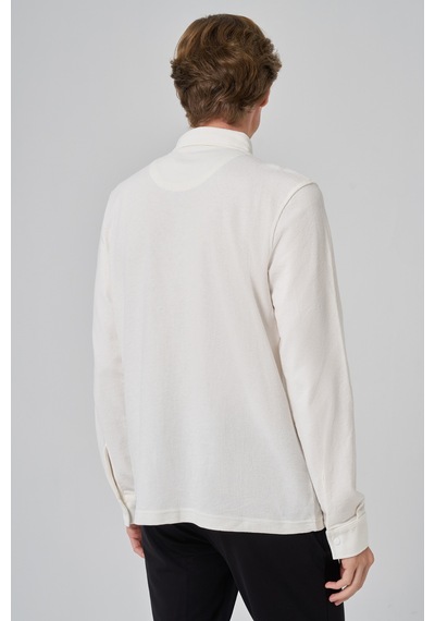 Morven Erkek Ekru Pamuk Trend Ağaç Kabuğu Desen Dinamik Fit Polo Yaka Sweat-shirt 26ms063001454 Ekru