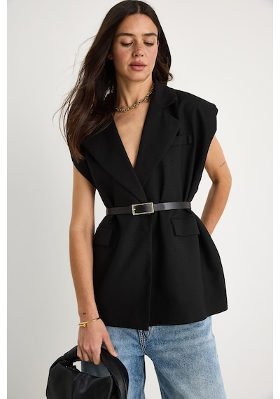 Shade Kadın Cep Detaylı Kemerli Vatkalı Oversize Astarlı Blazer Yelek 11143 60281003 - Siyah Shade Kadın Cep Detaylı Kemerli Vatkalı Oversize Astarlı Blazer Yelek 11143 60281003 - Siyah