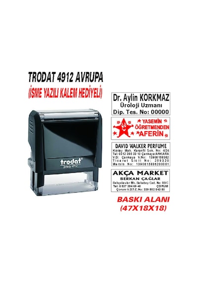Trodat 4912 Firma - Ofis - Şirket - Doktor - Avukat Kaşesi Kırmızı N11.25901