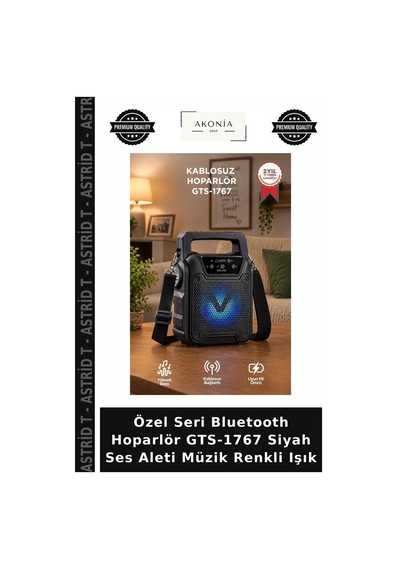 Özel Seri Bluetooth Hoparlör Gts-1767 Siyah Ses Aleti Müzik Renkli Işık