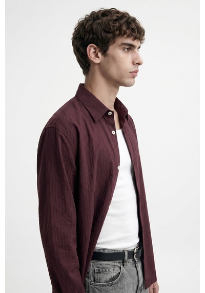 Antioch Relaxed Fit Çizgili Erkek Gömlek Bordo