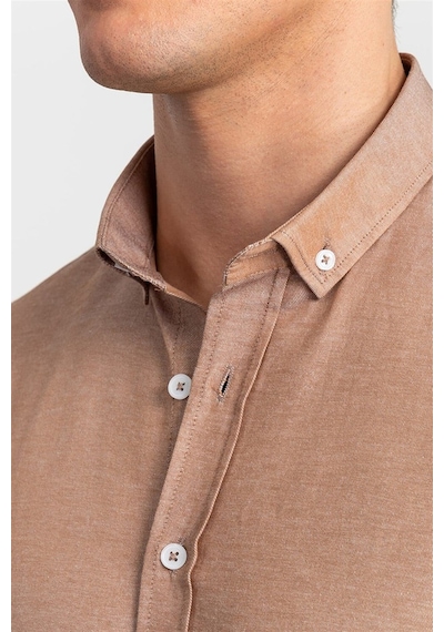 Tudors Slim Fit Dar Kesim Oxford Spor Erkek Gömlek-20325 Kum Rengi