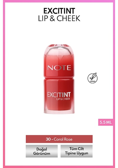 Excitint Lip & Cheek Dudak ve Yanak Renklendirici Tint Likit Allık - 30 Coral Rose