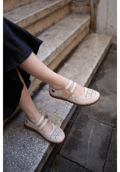 Venüs 2010728 Eren Shoes%bag Hakiki Deri Çift Bantlı Cırtlı Saraç Bej